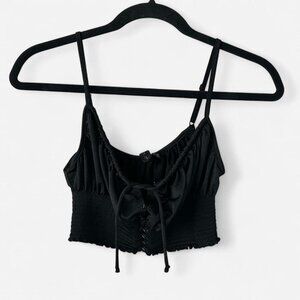 Black Smocked Lace-Up Crop Top / Cami Small